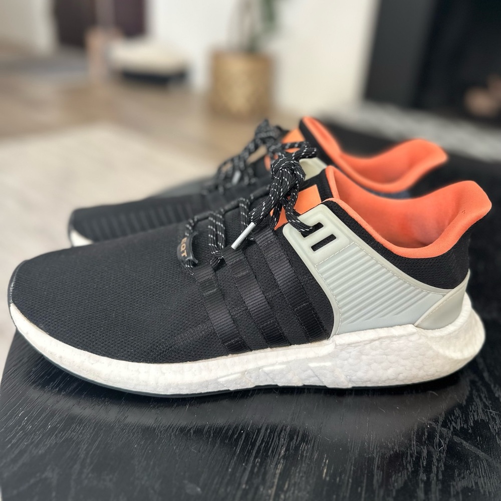 Adidas EQT trainers sneakers men’s black orange size 13